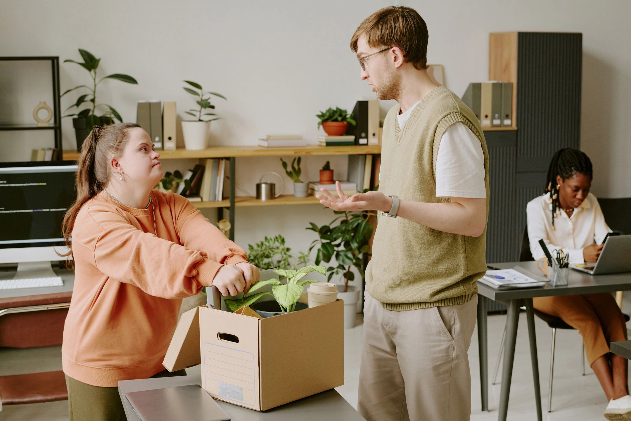 Office workers preparing for relocation